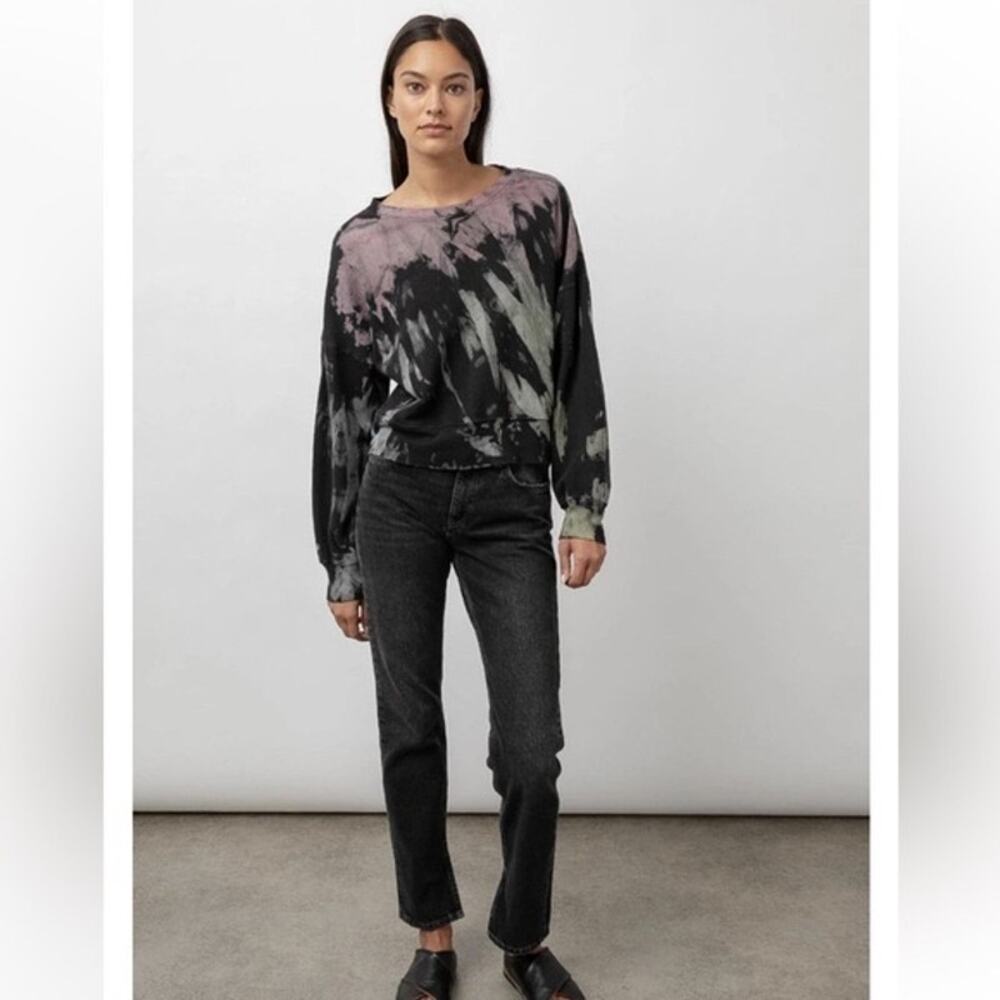 Rails Marlo Black Rainbow Tie-Dye Pullover Sweater Top S Zipper Sides edgy artsy